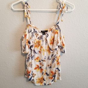 Forever 21 Floral Cold Shoulder Button Down Top